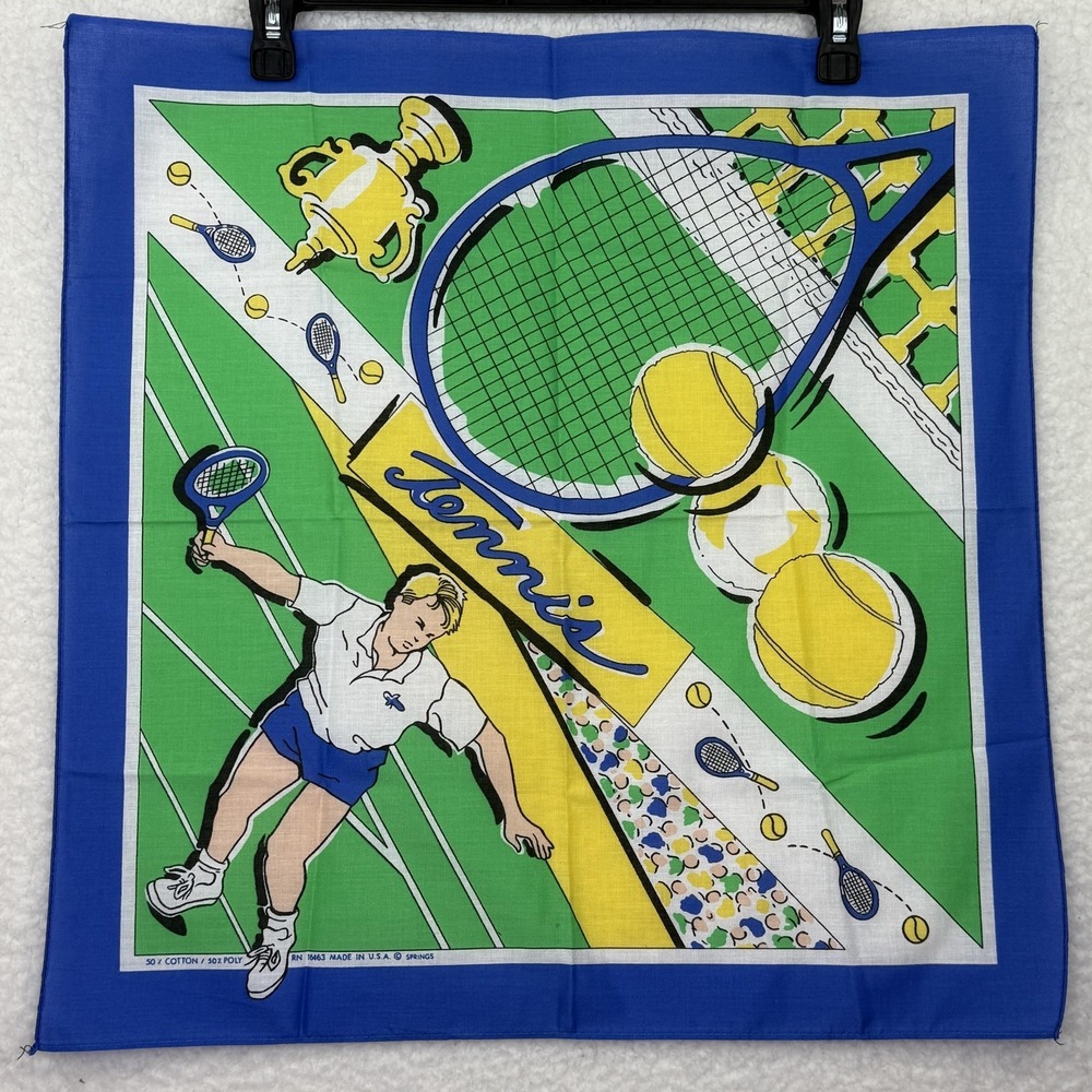 Vintage Springs Scarf Womens Multicolor Tennis Player Square Cotton Poly USA